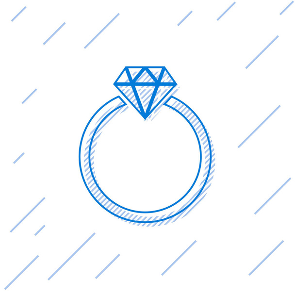 Το εικονίδιο της γραμμής δαχτυλιδιών αρραβώνων Blue Diamond απομονώνεται σε λευκό φόντο. Απεικόνιση διανυσματικών φορέων - Διάνυσμα, εικόνα