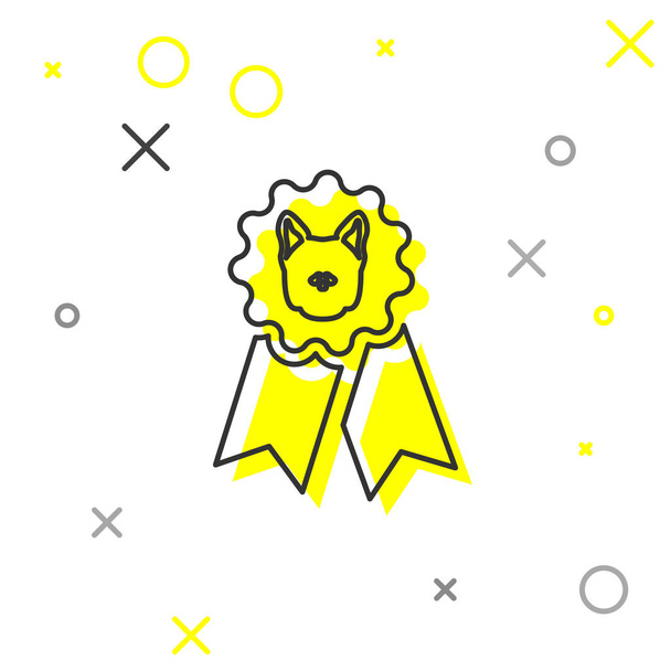 Šedý pes – ikona symbolu na lince, izolovaná na bílém pozadí. Medaile u psí stopy jako vítěz výstavy. Vektorová ilustrace - Vektor, obrázek