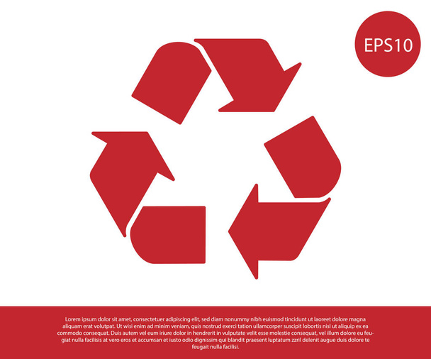 Ícone de símbolo de reciclagem vermelho isolado no fundo branco. Ícone de seta circular. Meio ambiente reciclável ficar verde. Ilustração vetorial
 - Vetor, Imagem