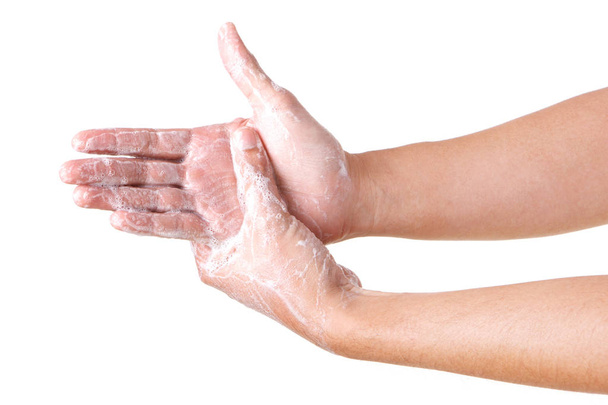Nettoyage des mains. Se laver les mains. ISOLÉ SUR LE CONTEXTE BLANC
. - Photo, image