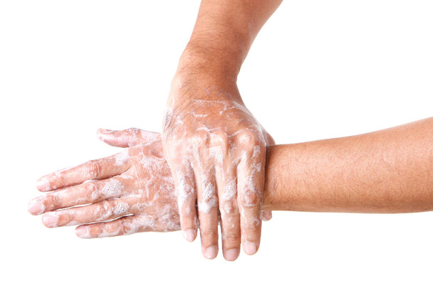 Cleaning Hands. Washing hands. ISOLATED ON WHITE BACKGROUND. - 写真・画像