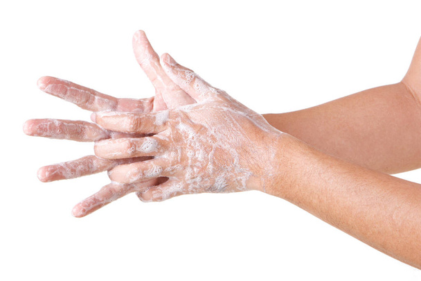 Hände putzen. Händewaschen. isoliert auf weißem Hintergrund. - Foto, Bild