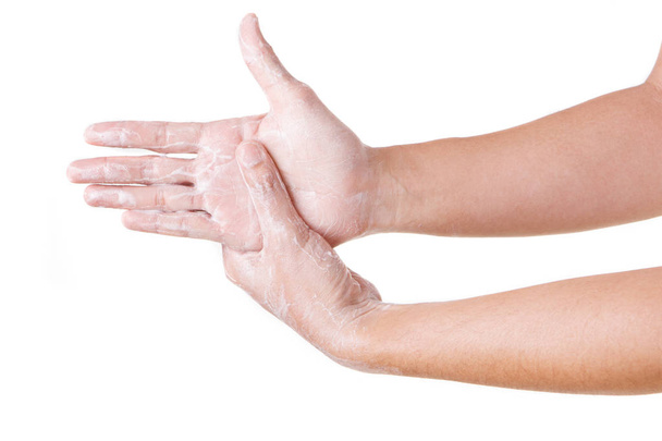 Cleaning Hands. Washing hands. ISOLATED ON WHITE BACKGROUND. - 写真・画像