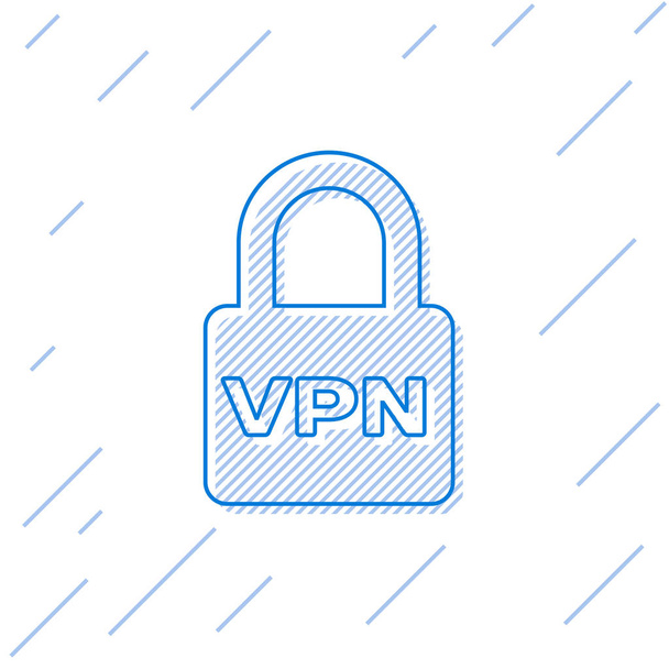 Μπλε σύμβολο κλειδώματος VPN εικονίδιο απομονώνεται σε λευκό φόντο. Απεικόνιση διανυσματικών φορέων - Διάνυσμα, εικόνα