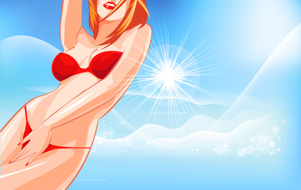 Vector image of beautiful tanned girl - Διάνυσμα, εικόνα