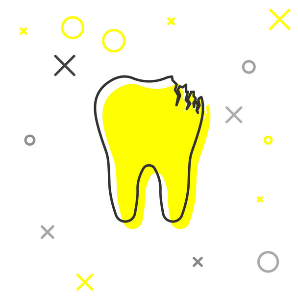 白い背景に分離された灰色の壊れた歯のラインのアイコン。歯科問題のアイコン。歯科治療のシンボル。ベクトルイラストレーション - ベクター画像