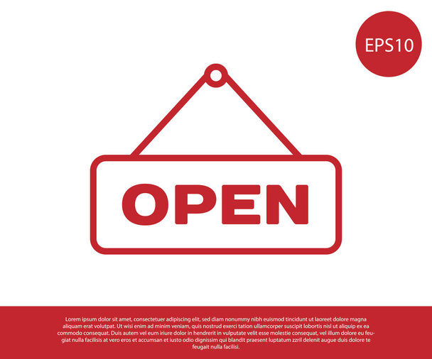 Red Hanging sign with text Open door icon isolated on white background. Vector Illustration - Vector, Image