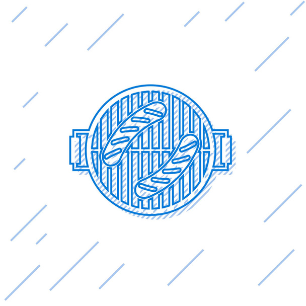 blauer Grill mit Würstelzeilen-Symbol auf weißem Hintergrund. Grillparty. Vektorillustration - Vektor, Bild