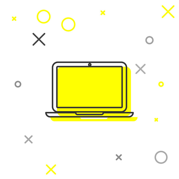 Szürke laptop vonal ikon elszigetelt-ra fehér háttér. Számítógép Jegyzetfüzet-val üres képernyő jel. Vektoros illusztráció - Vektor, kép