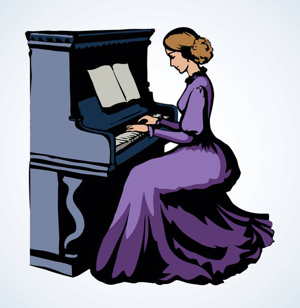 La chica toca el piano. Dibujo vectorial
 - Vector, Imagen