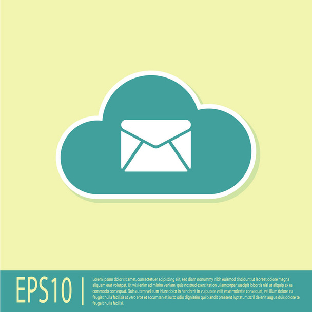 Εικονίδιο διακομιστή ηλεκτρονικού ταχυδρομείου πράσινο σύννεφο απομονώνεται σε κίτρινο φόντο. Cloud φιλοξενία διακομιστών για ηλεκτρονικό ταχυδρομείο. Ηλεκτρονική υπηρεσία μηνυμάτων. Πινακίδα γραμματοκιβωτίου. Απεικόνιση διανυσματικών φορέων - Διάνυσμα, εικόνα