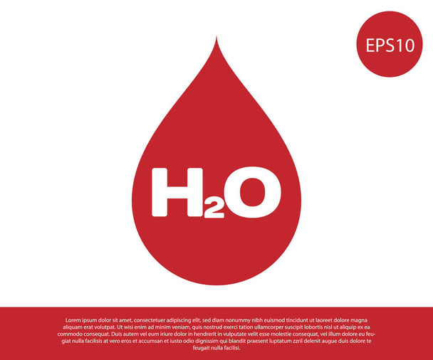roter Wassertropfen mit H2O-Symbol auf weißem Hintergrund. Wasserformel. Vektorillustration - Vektor, Bild