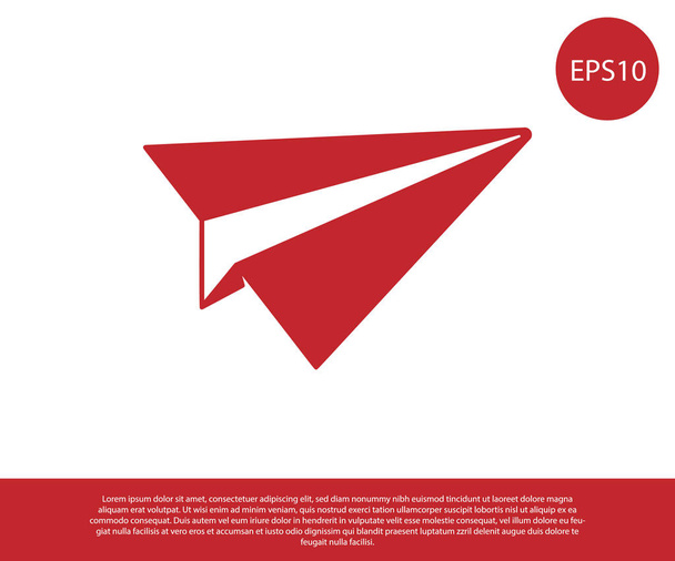 Ícone de plano de papel vermelho isolado no fundo branco. Ícone de avião de papel. Sinal de aeronave. Ilustração vetorial
 - Vetor, Imagem