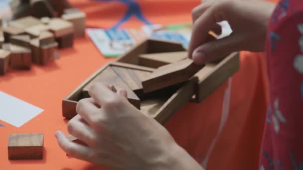 Жінка поєднує дерев'яну головоломку
 - Кадри, відео
