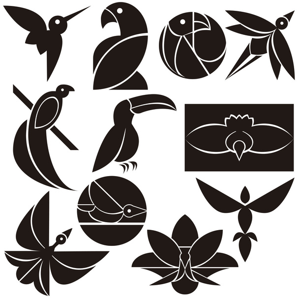 aves eco logotipos set vector - Vetor, Imagem
