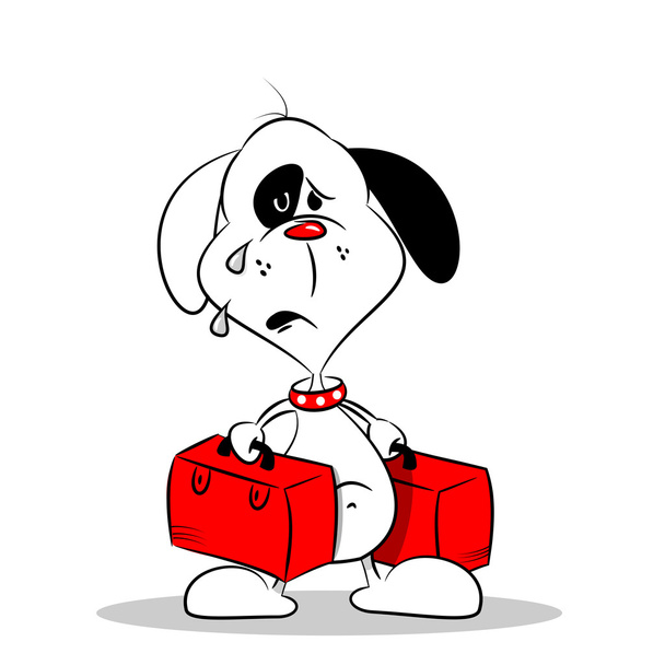 smutny tęsknota kreskówka pies z bagażem - Wektor, obraz