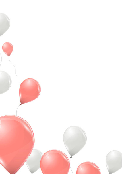 Vector pink and white balloons on white background. Flying latex 3d ballons.  - Vector, imagen