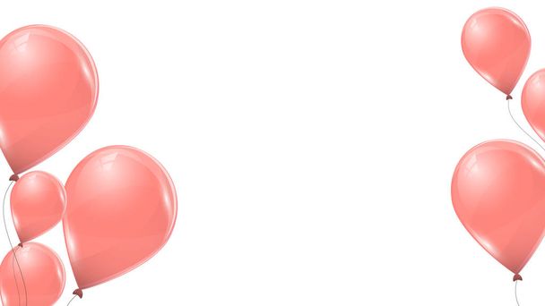 Vector pink balloons isolated on white background. Flying latex 3d ballons.  - Vecteur, image