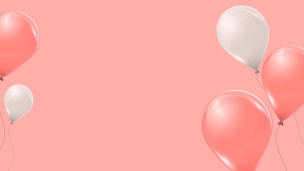 Vector pink and white helium balloons on pink background. Flying latex 3d ballons.  - Wektor, obraz