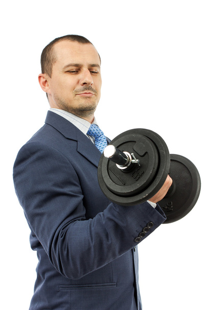 Strong business man with dumbbell - Foto, Imagem