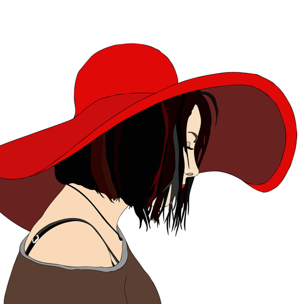 Young Woman with Hat - Vector, Image