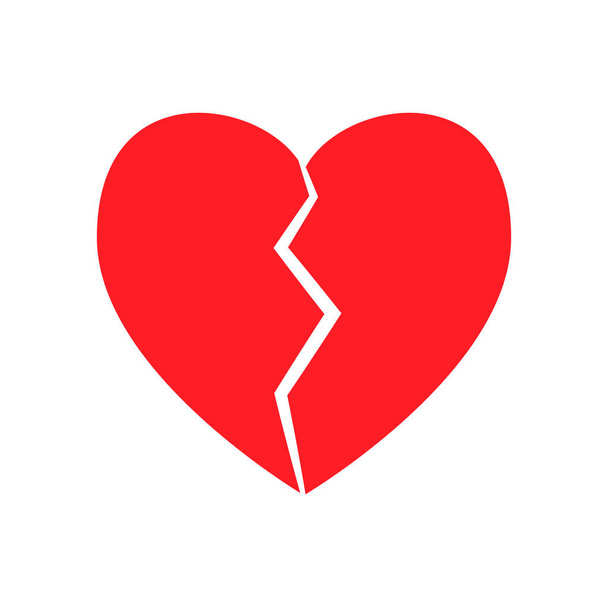 Törött szív ikon piros szívfájdalom válás szimbóluma nem szerelem elkülönítés magányos Valentin illusztráció - Vektor, kép