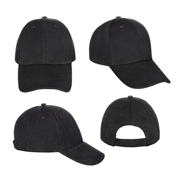 Μαύρο καπέλο μπέιζμπολ 4 θέα απομονωμένη  - Φωτογραφία, εικόνα