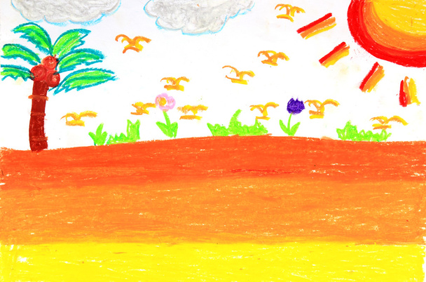 Pintura infantil sobre papel
 - Foto, Imagem