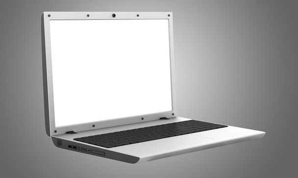 3d modern gri laptop gri arka plan üzerinde izole - Fotoğraf, Görsel