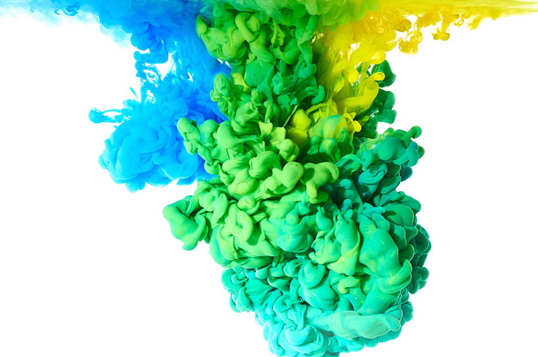 Inkoust ve vodě. Míchání barev po vodě. Tekuté barvivo s více barevnými barvami. Abst - Fotografie, Obrázek