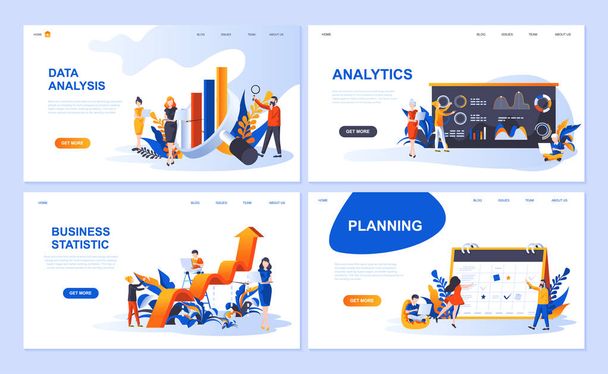 Set of landing page template for Data Analysis, Analytics, Business Statistic, Planning. Modern vector illustration flat concepts decorated people character for website and mobile website development. - Vector, Image