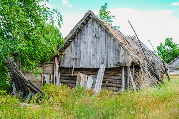  La gente abbandonò l'abitazione più antica sotto un tetto di canna nel villaggio sparente di Svalovichi nell'Ucraina. Polissya ucraina
. - Foto, immagini