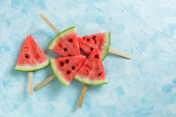 Fruit ice cream sliced watermelon on pastel blue background. - Photo, Image
