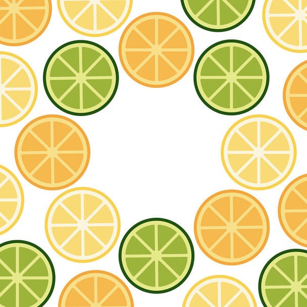 Green yellow orange citrus frame. Flat colorful fruit vector ill - Vektor, Bild
