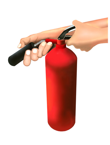 Um homem segurando extintores de fogo
 - Foto, Imagem
