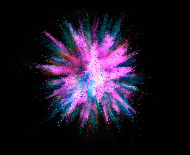 Explosion of colored powder on black background - Φωτογραφία, εικόνα