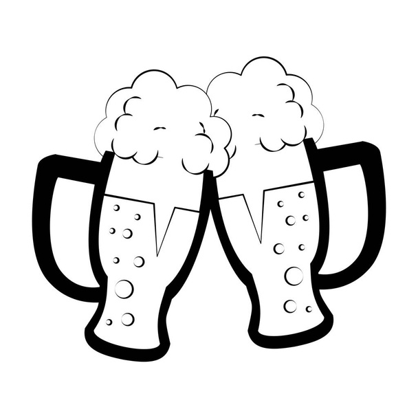 Cold beer glasses in black and white - Vector, Image