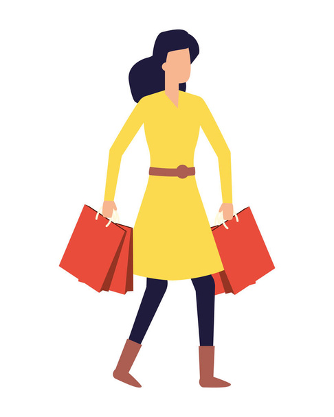 γυναίκα που κρατάει τσάντες για ψώνια - Διάνυσμα, εικόνα