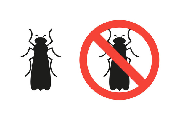winged insect and sign of ban, flat - Vector, Image