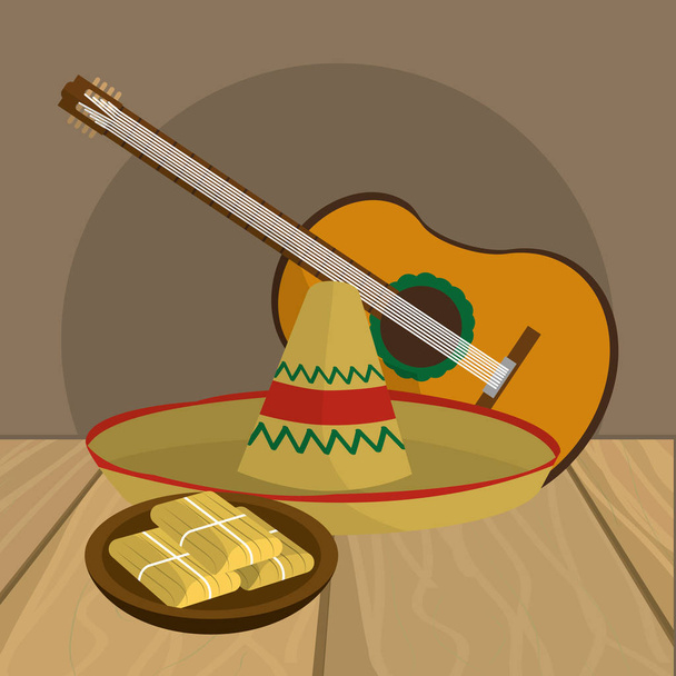вкусная мексиканская кулинарная карикатура на столе ресторана
 - Вектор,изображение