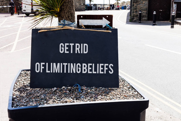 Conceptual hand writing showing Get Rid Of Limiting Beliefs. Business photo showcasing remove negative beliefs and think positively. - Photo, Image