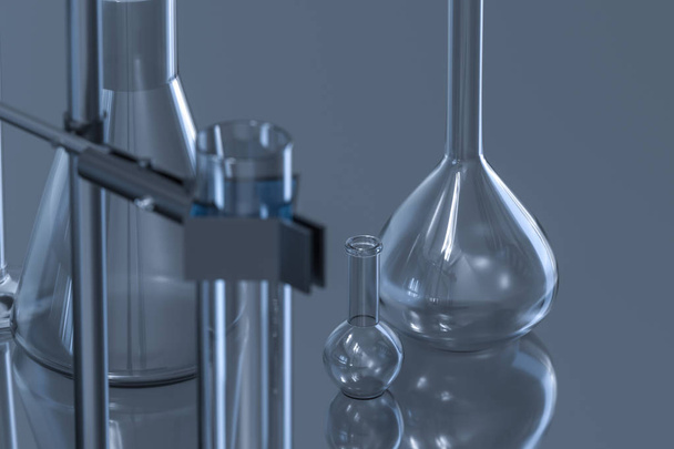 Instrumentos químicos y reactivos en el laboratorio, representación 3d
 - Foto, imagen