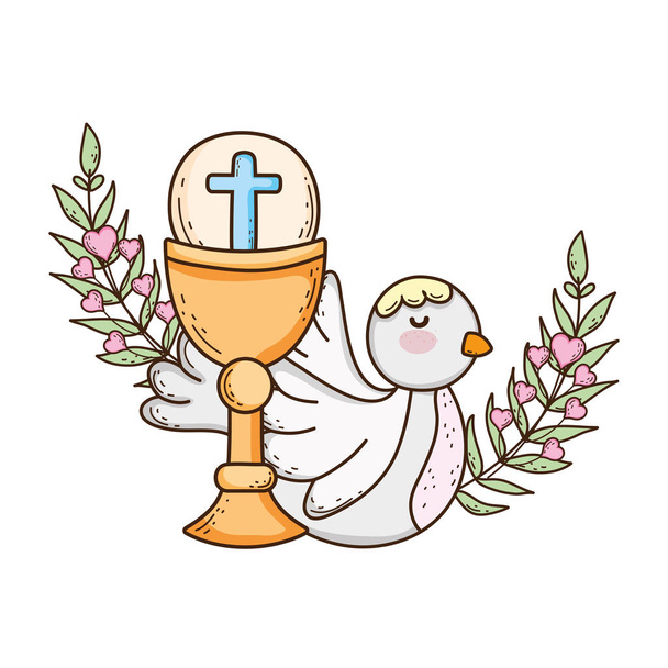 Ιερό Δισκοπότηρο θρησκευτικό με πουλί Περιστέρι - Διάνυσμα, εικόνα