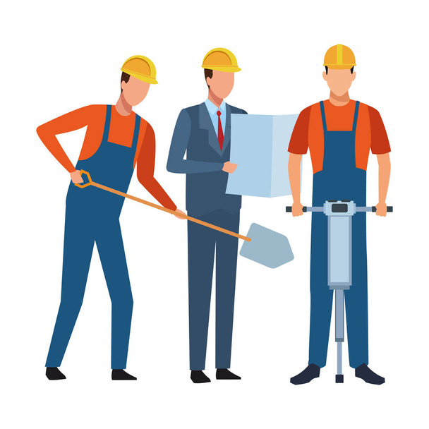 Építőipari munkavállalók munkavállalók eszközök - Vektor, kép