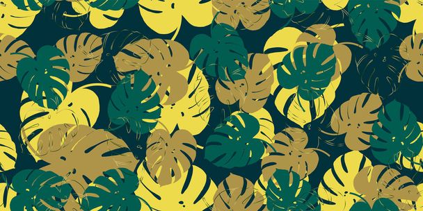 Retro monstera tropical seamless vector pattern with monstera's foliage background. Exotic wallpaper - Vector, Image