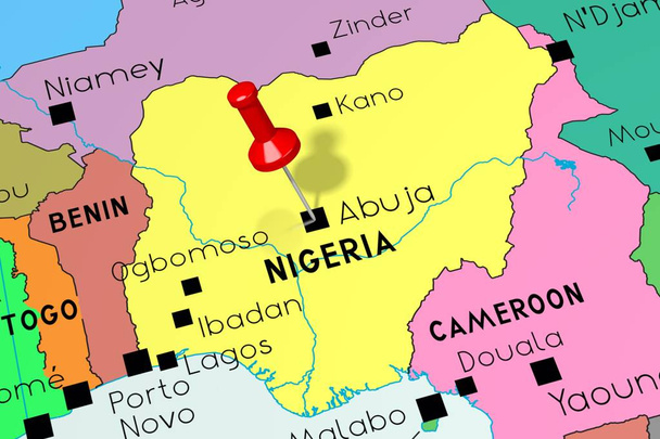 Nigérie, Abuja-hlavní město, připojené na politické mapě - Fotografie, Obrázek
