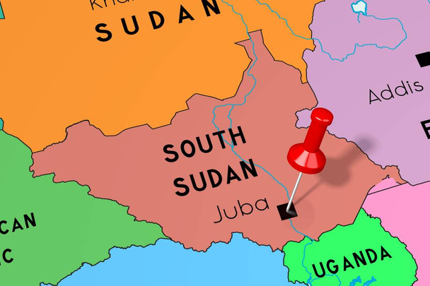 South Sudan, Juba - capital city, pinned on political map - Photo, Image