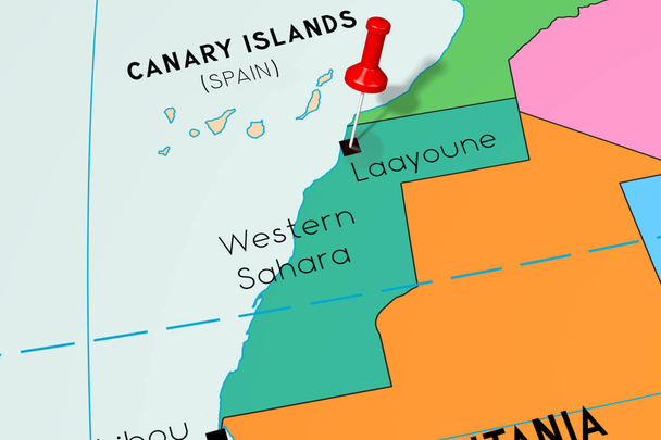 Western Sahara, Laayoune - capital city, pinned on political map - Photo, Image