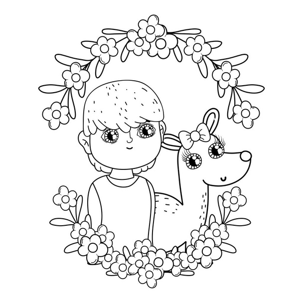 young cute lover boy with reindeer - Vector, Image