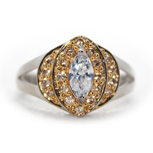 Bella Luce Multi-Color symulować Marquise 18k białe złoto ponad Sterling Silver. 925 pierścień rozmiar 8 nowy - Zdjęcie, obraz
